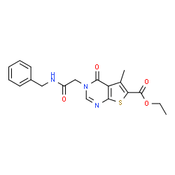 ChemSpider 2D Image | Ethyl 3-[2-(benzylamino)-2-oxoethyl]-5-methyl-4-oxo-3,4-dihydrothieno[2,3-d]pyrimidine-6-carboxylate | C19H19N3O4S