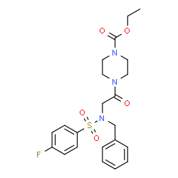 ChemSpider 2D Image | Ethyl 4-{N-benzyl-N-[(4-fluorophenyl)sulfonyl]glycyl}-1-piperazinecarboxylate | C22H26FN3O5S