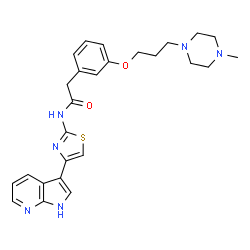 ChemSpider 2D Image | 2-{3-[3-(4-Methyl-1-piperazinyl)propoxy]phenyl}-N-[4-(1H-pyrrolo[2,3-b]pyridin-3-yl)-1,3-thiazol-2-yl]acetamide | C26H30N6O2S