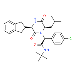 ChemSpider 2D Image | (2S)-N-tert-butyl-2-(4-chlorophenyl)-2-[(3R,6R)-3-(2,3-dihydro-1H-inden-2-yl)-6-(2-methylpropyl)-2,5-dioxopiperazin-1-yl]ethanamide | C29H36ClN3O3