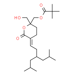 ChemSpider 2D Image | [(5E)-2-(Hydroxymethyl)-5-(3-isobutyl-5-methylhexylidene)-6-oxotetrahydro-2H-pyran-2-yl]methyl pivalate | C23H40O5