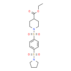 ChemSpider 2D Image | Ethyl 1-{[4-(1-pyrrolidinylsulfonyl)phenyl]sulfonyl}-4-piperidinecarboxylate | C18H26N2O6S2