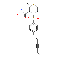 ChemSpider 2D Image | (3R)-N-Hydroxy-4-({4-[(4-hydroxy-2-butyn-1-yl)oxy]phenyl}sulfonyl)-2,2-dimethyl-3-thiomorpholinecarboxamide | C17H22N2O6S2