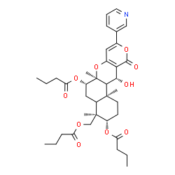 ChemSpider 2D Image | (3S,4R,6S,6aS,12R,12bS)-4-[(Butyryloxy)methyl]-12-hydroxy-4,6a,12b-trimethyl-11-oxo-9-(3-pyridinyl)-1,3,4,4a,5,6,6a,12,12a,12b-decahydro-2H,11H-benzo[f]pyrano[4,3-b]chromene-3,6-diyl dibutanoate | C37H49NO10