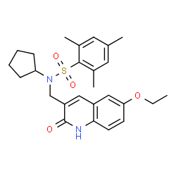 ChemSpider 2D Image | N-Cyclopentyl-N-[(6-ethoxy-2-oxo-1,2-dihydro-3-quinolinyl)methyl]-2,4,6-trimethylbenzenesulfonamide | C26H32N2O4S