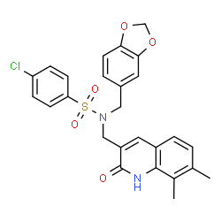 ChemSpider 2D Image | N-(1,3-Benzodioxol-5-ylmethyl)-4-chloro-N-[(7,8-dimethyl-2-oxo-1,2-dihydro-3-quinolinyl)methyl]benzenesulfonamide | C26H23ClN2O5S