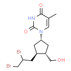 ChemSpider 2D Image | 1-[(1S,3R,4S)-3-(2,3-Dibromopropyl)-4-(hydroxymethyl)cyclopentyl]-5-methyl-2,4(1H,3H)-pyrimidinedione | C14H20Br2N2O3