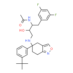 ChemSpider 2D Image | N-[1-(3,5-Difluorophenyl)-3-hydroxy-4-({5-[3-(2-methyl-2-propanyl)phenyl]-4,5,6,7-tetrahydro-2,1-benzoxazol-5-yl}amino)-2-butanyl]acetamide | C29H35F2N3O3