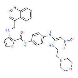 ChemSpider 2D Image | N-(4-{[(E)-1-{[2-(4-Morpholinyl)ethyl]amino}-2-nitrovinyl]amino}phenyl)-3-[(4-quinolinylmethyl)amino]-2-thiophenecarboxamide | C29H31N7O4S