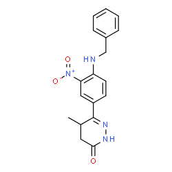 ChemSpider 2D Image | 6-(4-(Benzylamino)-3-nitrophenyl)-5-methyl-4,5-dihydropyridazin-3(2H)-one | C18H18N4O3