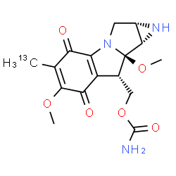 ChemSpider 2D Image | [(1aS,8S,8aR,8bS)-6,8a-Dimethoxy-5-(~13~C)methyl-4,7-dioxo-1,1a,2,4,7,8,8a,8b-octahydroazireno[2',3':3,4]pyrrolo[1,2-a]indol-8-yl]methyl carbamate | C1513CH19N3O6