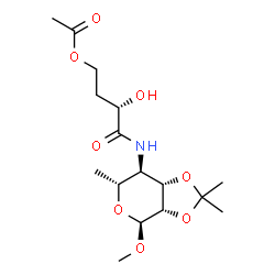ChemSpider 2D Image | Methyl 4-{[(2S)-4-acetoxy-2-hydroxybutanoyl]amino}-4,6-dideoxy-2,3-O-isopropylidene-alpha-D-mannopyranoside | C16H27NO8