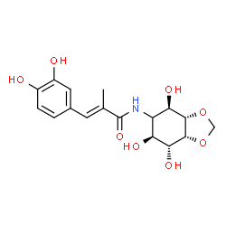 ChemSpider 2D Image | (2E)-3-(3,4-Dihydroxyphenyl)-2-methyl-N-[(3aS,4R,6S,7R,7aR)-4,6,7-trihydroxyhexahydro-1,3-benzodioxol-5-yl]acrylamide | C17H21NO8