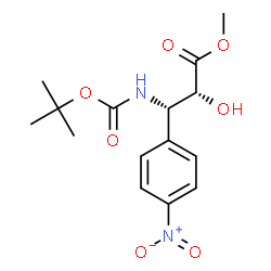ChemSpider 2D Image | Methyl (2R,3S)-2-hydroxy-3-({[(2-methyl-2-propanyl)oxy]carbonyl}amino)-3-(4-nitrophenyl)propanoate | C15H20N2O7