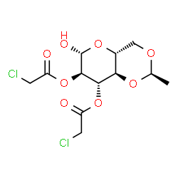 ChemSpider 2D Image | 2,3-Bis-O-(chloroacetyl)-4,6-O-[(1R)-ethylidene]-beta-D-glucopyranose | C12H16Cl2O8