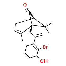 ChemSpider 2D Image | (1S,5R)-1-[2-(2-Bromo-3-hydroxy-1-cyclohexen-1-yl)-2-propen-1-yl]-2,7,7-trimethylbicyclo[3.1.1]hept-2-en-6-one | C19H25BrO2