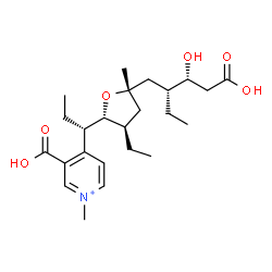ChemSpider 2D Image | 3-Carboxy-4-[(1S)-1-{(2R,3R,5R)-5-[(2R,3R)-4-carboxy-2-ethyl-3-hydroxybutyl]-3-ethyl-5-methyltetrahydro-2-furanyl}propyl]-1-methylpyridinium | C24H38NO6