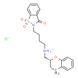 ChemSpider 2D Image | N-[(2R)-(4-~14~C)-3,4-Dihydro-2H-chromen-2-ylmethyl]-4-(1,1-dioxido-3-oxo-1,2-benzothiazol-2(3H)-yl)-1-butanaminium chloride | C2014CH25ClN2O4S