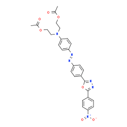 ChemSpider 2D Image | ({4-[(E)-{4-[5-(4-Nitrophenyl)-1,3,4-oxadiazol-2-yl]phenyl}diazenyl]phenyl}imino)di-2,1-ethanediyl diacetate | C28H26N6O7
