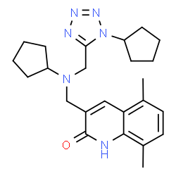 ChemSpider 2D Image | 3-({Cyclopentyl[(1-cyclopentyl-1H-tetrazol-5-yl)methyl]amino}methyl)-5,8-dimethyl-2(1H)-quinolinone | C24H32N6O