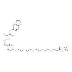 ChemSpider 2D Image | 2-Methyl-2-propanyl 1-{4-[(Z)-{[2-(2,3-dihydro-1H-inden-5-yloxy)propanoyl]hydrazono}methyl]phenoxy}-3,6,9,12-tetraoxapentadecan-15-oate | C34H48N2O9