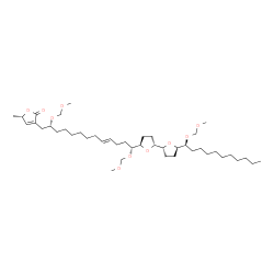 ChemSpider 2D Image | (5S)-3-[(2R,9E,13R)-2,13-Bis(methoxymethoxy)-13-{(2R,2'R,5R,5'R)-5'-[(1S)-1-(methoxymethoxy)undecyl]octahydro-2,2'-bifuran-5-yl}-9-tridecen-1-yl]-5-methyl-2(5H)-furanone | C43H76O10