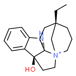 ChemSpider 2D Image | (4S,12R,15S)-15-Ethyl-4-hydroxy-11-aza-1-azoniapentacyclo[13.3.1.0~1,12~.0~4,12~.0~5,10~]nonadeca-5,7,9-triene | C19H27N2O