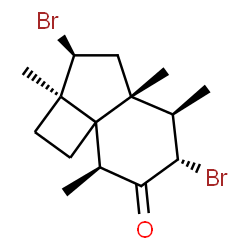 ChemSpider 2D Image | (2aR,3S,4aR,5R,6S,8S)-3,6-Dibromo-2a,4a,5,8-tetramethyloctahydrocyclobuta[c]inden-7(8H)-one | C15H22Br2O