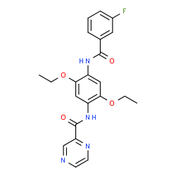 ChemSpider 2D Image | N-{2,5-Diethoxy-4-[(3-fluorobenzoyl)amino]phenyl}-2-pyrazinecarboxamide | C22H21FN4O4