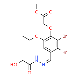 ChemSpider 2D Image | Methyl {2,3-dibromo-6-ethoxy-4-[(Z)-(glycoloylhydrazono)methyl]phenoxy}acetate | C14H16Br2N2O6