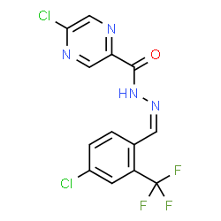 ChemSpider 2D Image | 5-Chloro-N'-{(Z)-[4-chloro-2-(trifluoromethyl)phenyl]methylene}-2-pyrazinecarbohydrazide | C13H7Cl2F3N4O