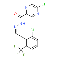 ChemSpider 2D Image | 5-Chloro-N'-{(Z)-[2-chloro-6-(trifluoromethyl)phenyl]methylene}-2-pyrazinecarbohydrazide | C13H7Cl2F3N4O