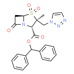 ChemSpider 2D Image | Diphenylmethyl (2S,3S,5R)-3-methyl-7-oxo-3-(1H-1,2,3-triazol-1-ylmethyl)-4-thia-1-azabicyclo[3.2.0]heptane-2-carboxylate 4,4-dioxide | C23H22N4O5S