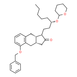 ChemSpider 2D Image | (3aS,9aS)-5-(Benzyloxy)-1-[(3S)-3-(tetrahydro-2H-pyran-2-yloxy)octyl]-1,3,3a,4,9,9a-hexahydro-2H-cyclopenta[b]naphthalen-2-one | C33H44O4