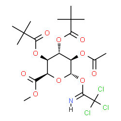 ChemSpider 2D Image | Methyl 2-O-acetyl-3,4-bis-O-(2,2-dimethylpropanoyl)-1-O-[(1E)-2,2,2-trichloroethanimidoyl]-alpha-L-idopyranuronate | C21H30Cl3NO10