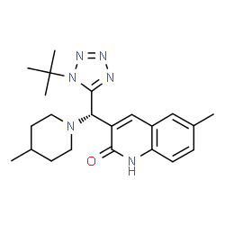 ChemSpider 2D Image | 6-Methyl-3-{(S)-(4-methyl-1-piperidinyl)[1-(2-methyl-2-propanyl)-1H-tetrazol-5-yl]methyl}-2(1H)-quinolinone | C22H30N6O
