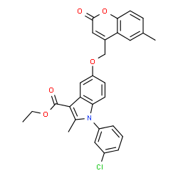 ChemSpider 2D Image | Ethyl 1-(3-chlorophenyl)-2-methyl-5-[(6-methyl-2-oxo-2H-chromen-4-yl)methoxy]-1H-indole-3-carboxylate | C29H24ClNO5