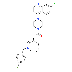 ChemSpider 2D Image | 4-(7-Chloro-4-quinolinyl)-N-[(3S)-1-(4-fluorobenzyl)-2-oxo-3-azepanyl]-1-piperazinecarboxamide | C27H29ClFN5O2