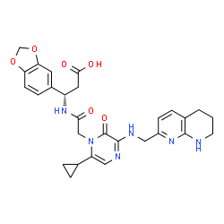 ChemSpider 2D Image | (3S)-3-(1,3-Benzodioxol-5-yl)-3-[({6-cyclopropyl-2-oxo-3-[(5,6,7,8-tetrahydro-1,8-naphthyridin-2-ylmethyl)amino]-1(2H)-pyrazinyl}acetyl)amino]propanoic acid | C28H30N6O6