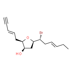 ChemSpider 2D Image | (2R,3R,5R)-5-[(1R,3E)-1-Bromo-3-hexen-1-yl]-2-[(2E)-2-penten-4-yn-1-yl]tetrahydro-3-furanol | C15H21BrO2