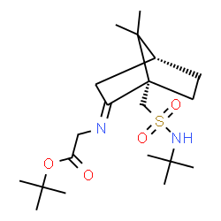 ChemSpider 2D Image | 2-Methyl-2-propanyl (E)-N-[(1S,4R)-7,7-dimethyl-1-{[(2-methyl-2-propanyl)sulfamoyl]methyl}bicyclo[2.2.1]hept-2-ylidene]glycinate | C20H36N2O4S