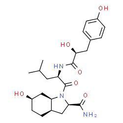 ChemSpider 2D Image | (2R,3aR,6R,7aR)-6-Hydroxy-1-[(2R)-2-{[(2S)-2-hydroxy-3-(4-hydroxyphenyl)propanoyl]amino}-4-methylpentanoyl]octahydro-1H-indole-2-carboxamide | C24H35N3O6