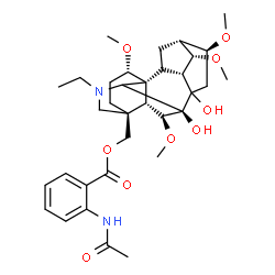 ChemSpider 2D Image | [(1alpha,6beta,7beta,8xi,10alpha,14alpha,16beta,17xi)-20-Ethyl-7,8-dihydroxy-1,6,14,16-tetramethoxyaconitan-4-yl]methyl 2-acetamidobenzoate | C34H48N2O9