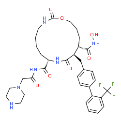 ChemSpider 2D Image | (8S,11R,12S)-N~12~-Hydroxy-2,10-dioxo-N~8~-(1-piperazinylacetyl)-11-{[2'-(trifluoromethyl)-4-biphenylyl]methyl}-1-oxa-3,9-diazacyclopentadecane-8,12-dicarboxamide | C34H43F3N6O7