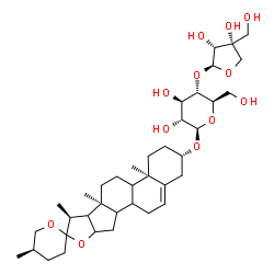 ChemSpider 2D Image | (3beta,8xi,9xi,14xi,16xi,17xi,22xi,25R)-Spirost-5-en-3-yl 4-O-[(2S,3R,4R)-3,4-dihydroxy-4-(hydroxymethyl)tetrahydro-2-furanyl]-beta-D-glucopyranoside | C38H60O12