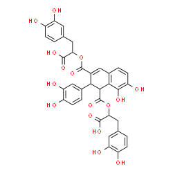 ChemSpider 2D Image | 2,2'-{[2-(3,4-Dihydroxyphenyl)-7,8-dihydroxy-1,2-dihydronaphthalene-1,3-diyl]bis(carbonyloxy)}bis[3-(3,4-dihydroxyphenyl)propanoic acid] | C36H30O16