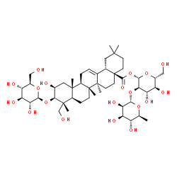 ChemSpider 2D Image | 2-O-(6-Deoxy-alpha-L-mannopyranosyl)-1-O-[(2beta,3beta)-3-(beta-D-glucopyranosyloxy)-2,23-dihydroxy-28-oxoolean-12-en-28-yl]-beta-D-glucopyranose | C48H78O19