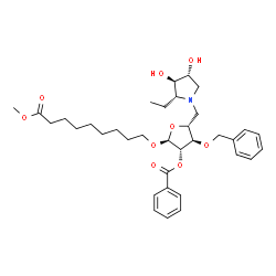 ChemSpider 2D Image | Methyl 9-({2-O-benzoyl-3-O-benzyl-5-deoxy-5-[(2R,3R,4R)-2-ethyl-3,4-dihydroxy-1-pyrrolidinyl]-alpha-D-arabinofuranosyl}oxy)nonanoate | C35H49NO9