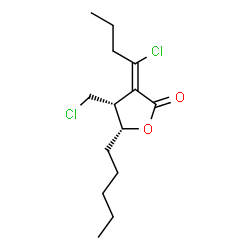 ChemSpider 2D Image | (3Z,4R,5R)-3-(1-Chlorobutylidene)-4-(chloromethyl)-5-pentyldihydro-2(3H)-furanone | C14H22Cl2O2