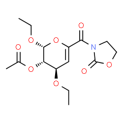 ChemSpider 2D Image | (2R,3S,4R)-2,4-Diethoxy-6-[(2-oxo-1,3-oxazolidin-3-yl)carbonyl]-3,4-dihydro-2H-pyran-3-yl acetate | C15H21NO8
